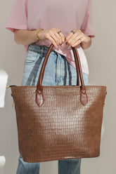 Side Zip Tote Bag - Brown